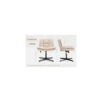 Armless Office Desk Leather Chair No Wheels, Leather Padded Vanity Chair Mid-Back Ergonomic Home Office Computer Chair Comfortable Adjustable Swivel Task Chair with Thickened Cushion