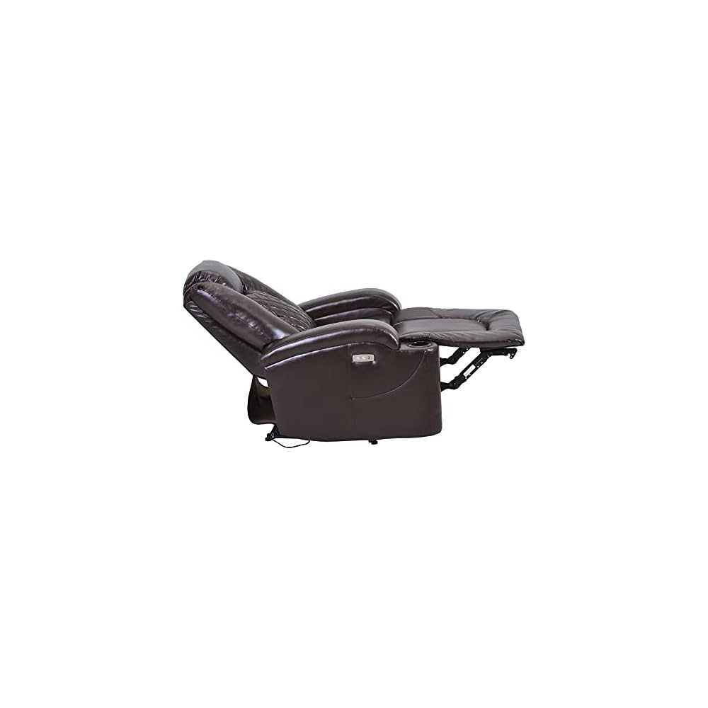 Power Motion Recliner Gaming Recliner Chair Home Theater Seating with USB Charge Port and Cup Holder - PU Lounge Chair for Living Room Brown