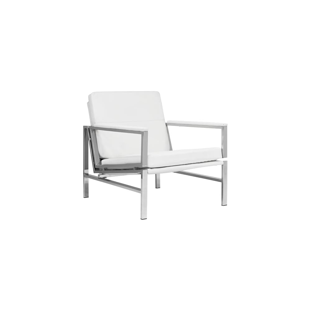 Atlas Modern Accent Chair in Blended Leather, Gold Chrome/White