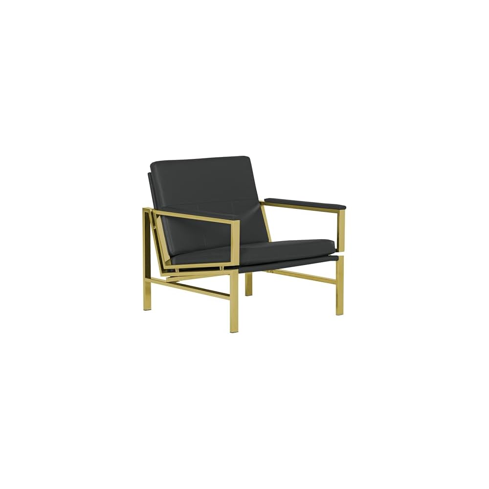 Atlas Modern Accent Chair in Blended Leather, Gold Chrome/White