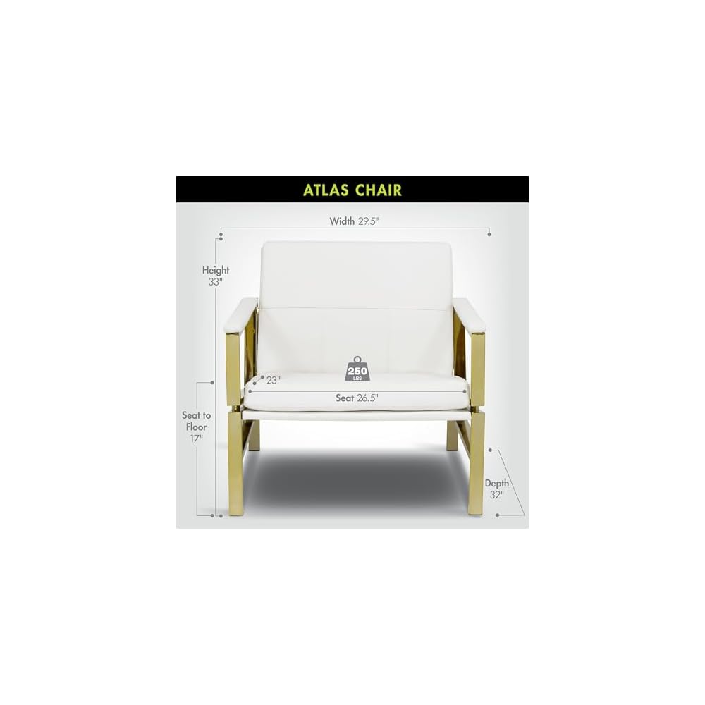 Atlas Modern Accent Chair in Blended Leather, Gold Chrome/White