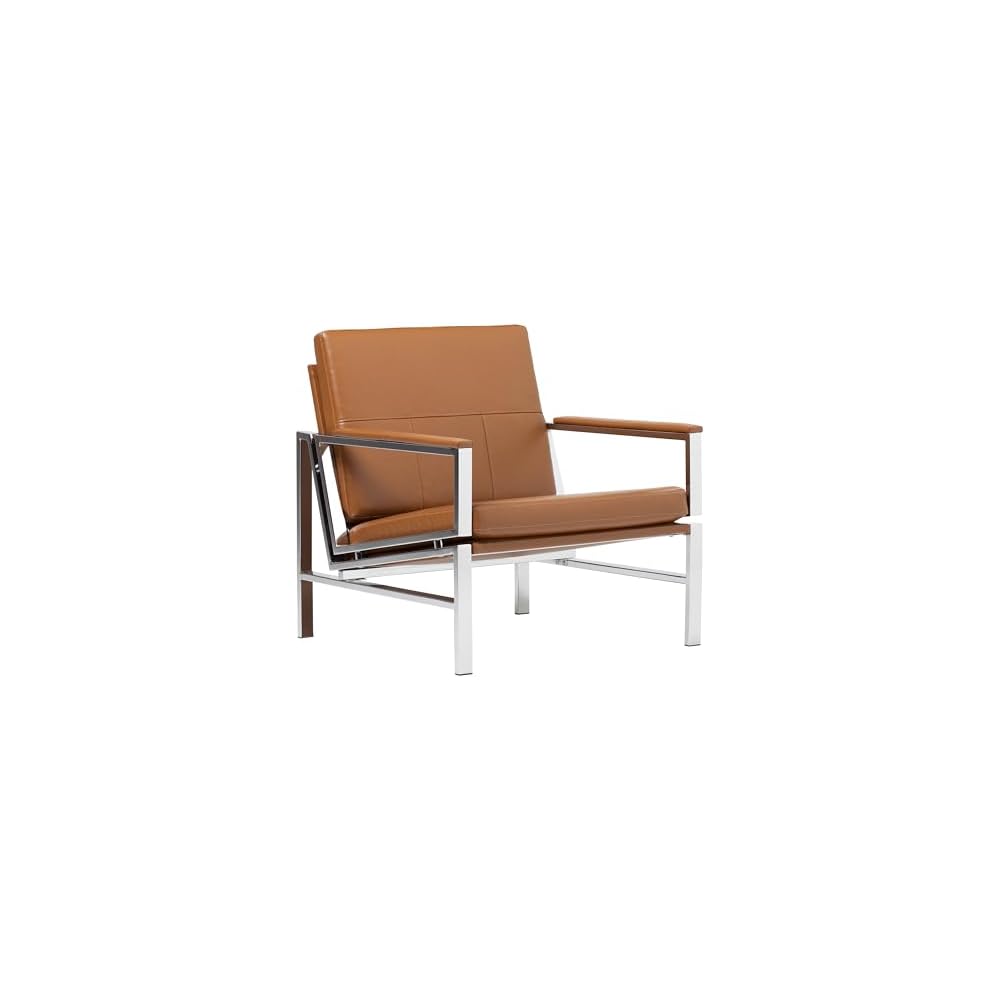 Atlas Modern Accent Chair in Blended Leather, Gold Chrome/White