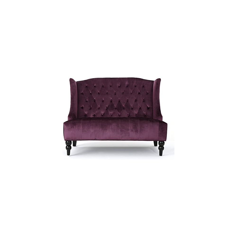 Tufted Velvet Sofa Purple Wingback Loveseat Modern Glam Couch