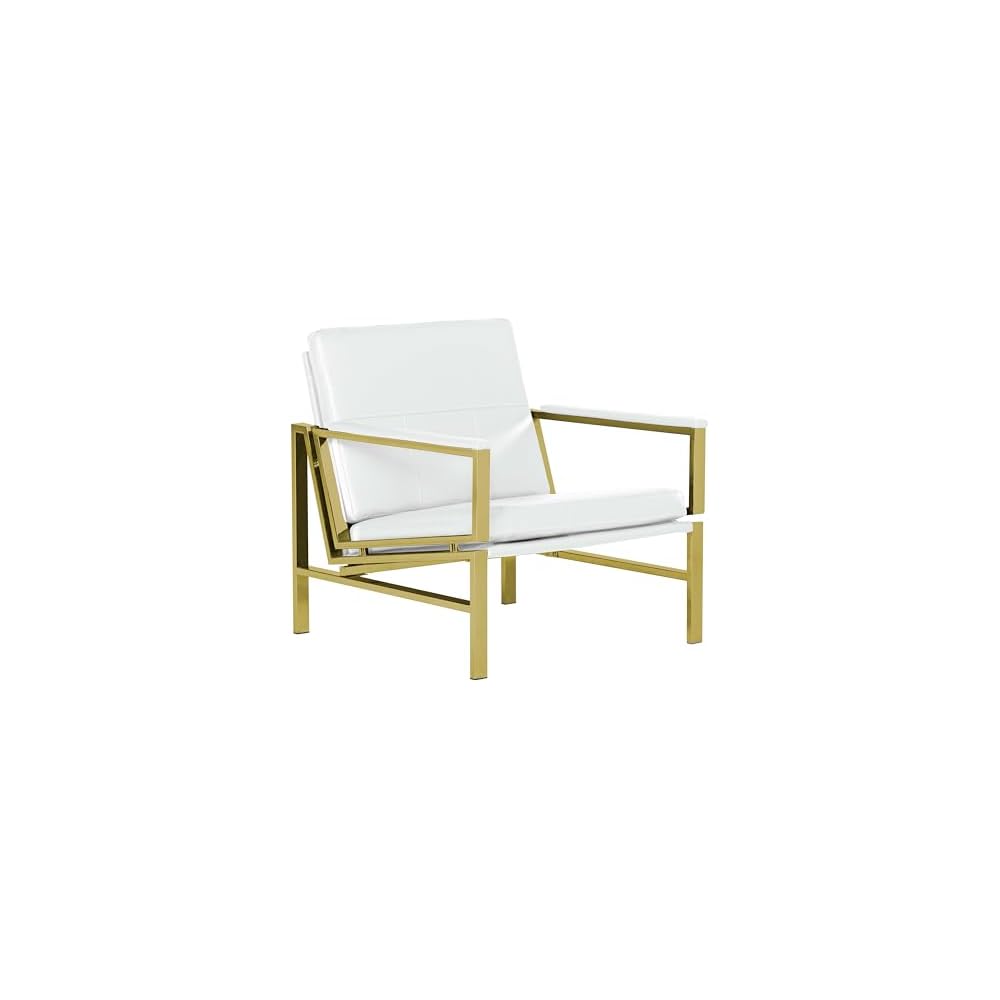 Atlas Modern Accent Chair in Blended Leather, Gold Chrome/White