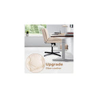 Armless Office Desk Leather Chair No Wheels, Leather Padded Vanity Chair Mid-Back Ergonomic Home Office Computer Chair Comfortable Adjustable Swivel Task Chair with Thickened Cushion