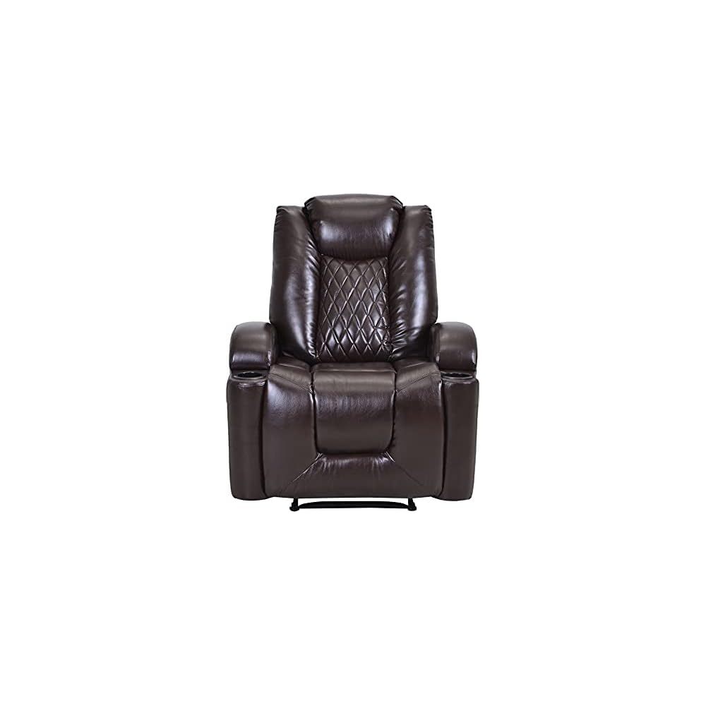 Power Motion Recliner Gaming Recliner Chair Home Theater Seating with USB Charge Port and Cup Holder - PU Lounge Chair for Living Room Brown