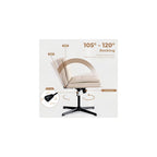 Armless Office Desk Leather Chair No Wheels, Leather Padded Vanity Chair Mid-Back Ergonomic Home Office Computer Chair Comfortable Adjustable Swivel Task Chair with Thickened Cushion
