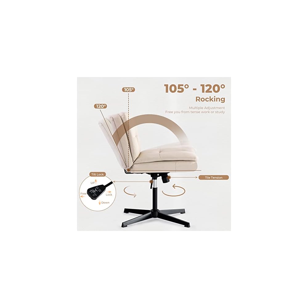 Armless Office Desk Leather Chair No Wheels, Leather Padded Vanity Chair Mid-Back Ergonomic Home Office Computer Chair Comfortable Adjustable Swivel Task Chair with Thickened Cushion