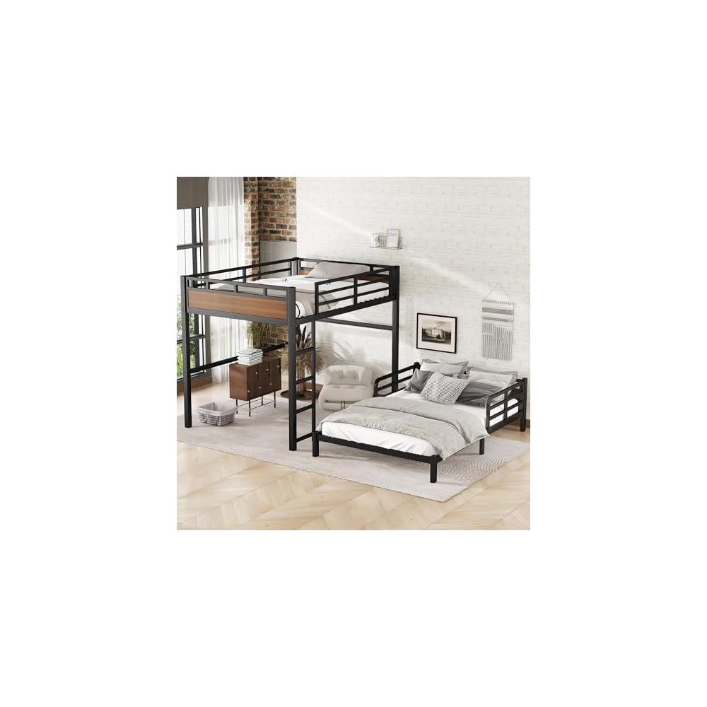 Full XL over Full XL Bunk Bed with Guardrails, Separable Bunk Bed Walnut