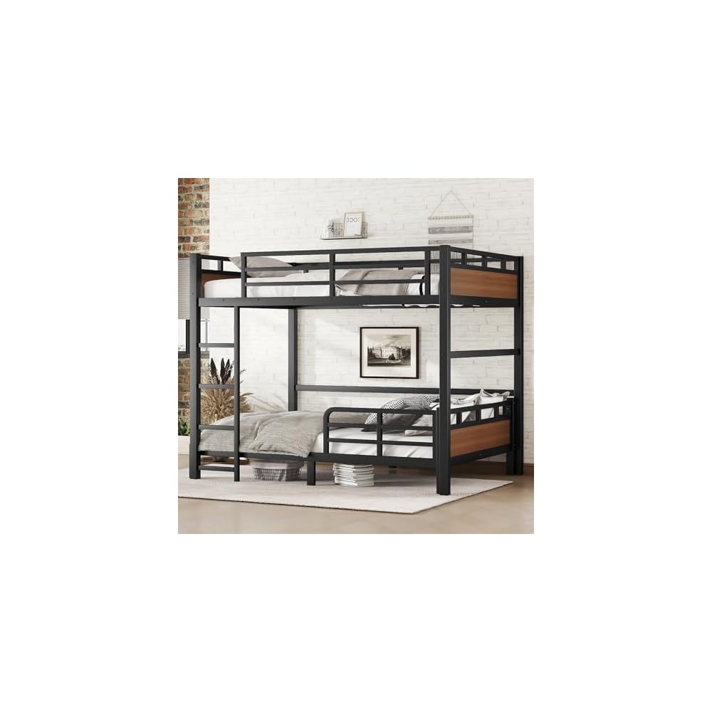 Full XL over Full XL Bunk Bed with Guardrails, Separable Bunk Bed Walnut