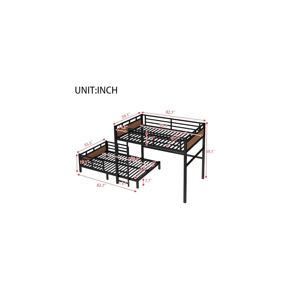 Full XL over Full XL Bunk Bed with Guardrails, Separable Bunk Bed Walnut
