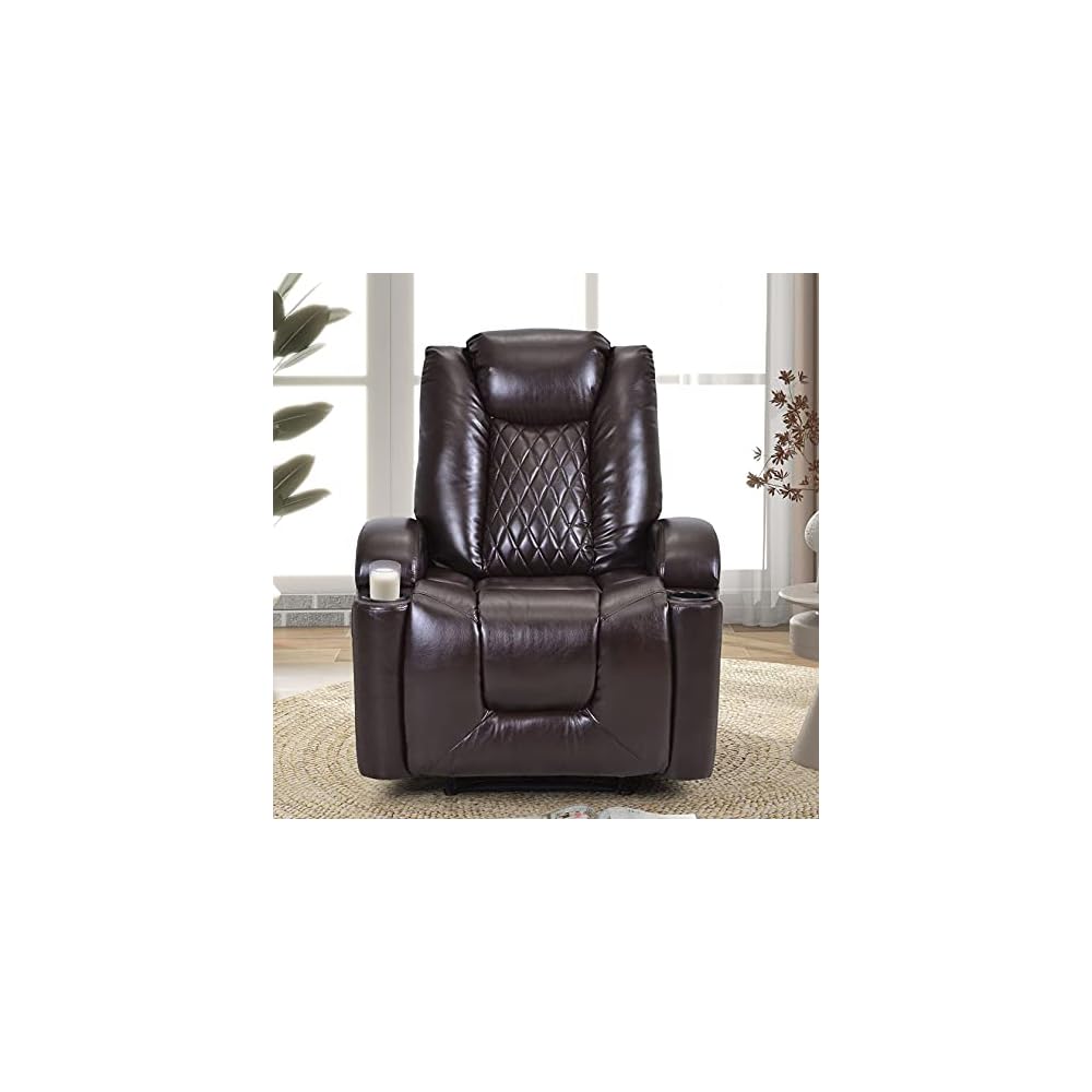 Power Motion Recliner Gaming Recliner Chair Home Theater Seating with USB Charge Port and Cup Holder - PU Lounge Chair for Living Room Brown