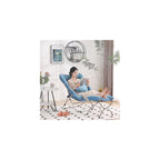 Saucer Chair with Ottoman, Folding Faux Fur Moon Chair, Blue