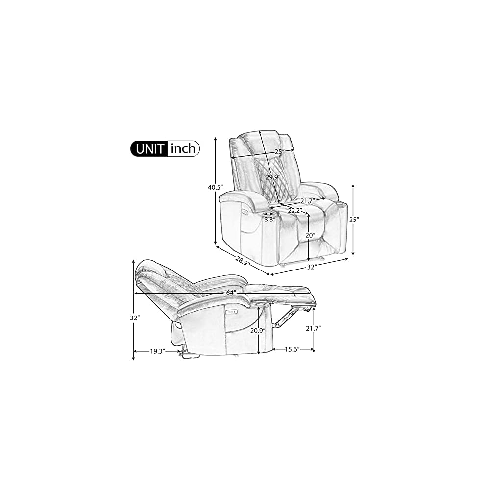 Power Motion Recliner Gaming Recliner Chair Home Theater Seating with USB Charge Port and Cup Holder - PU Lounge Chair for Living Room Brown