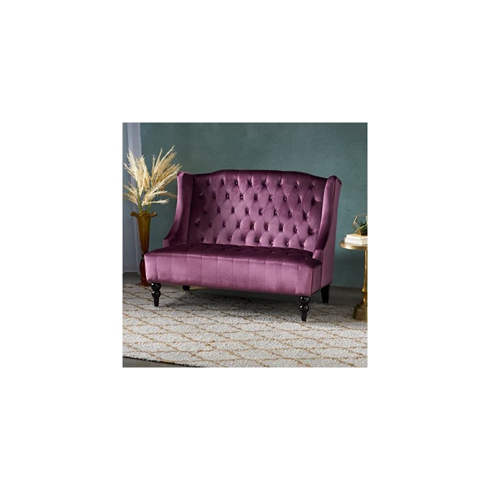 Tufted Velvet Sofa Purple Wingback Loveseat Modern Glam Couch