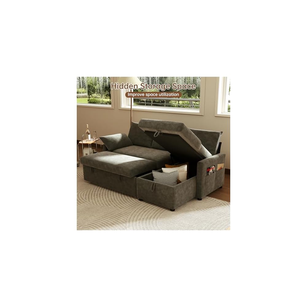 Sofa Bed, 80'' L-Shaped Chenille Sleeper Sofa, Dark Gray