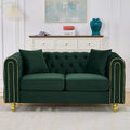 Velvet Chesterfield Button Tufted Sofa, Modern 2 Deep Seater Couch, Upholstered Comfy Loveseat Sofa with 2 Pillows for Living Room, Green