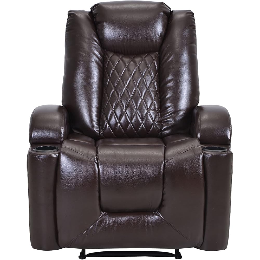 Power Motion Recliner Gaming Recliner Chair Home Theater Seating with USB Charge Port and Cup Holder - PU Lounge Chair for Living Room Brown