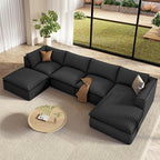 Vesgantti U Shaped Corduroy Boneless Sectional Couch, 6 Seater Sofa, Gray